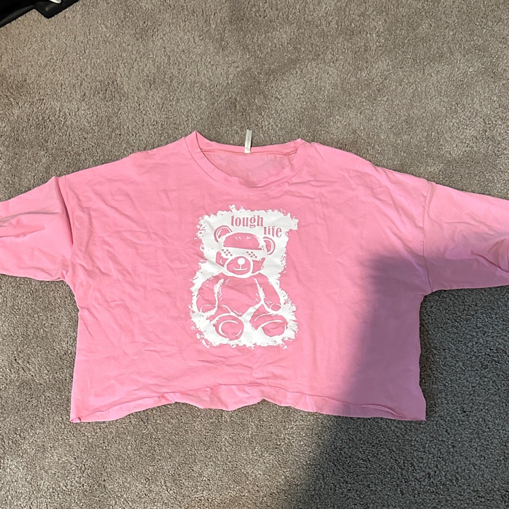 Pink Crop Top with Bear Print